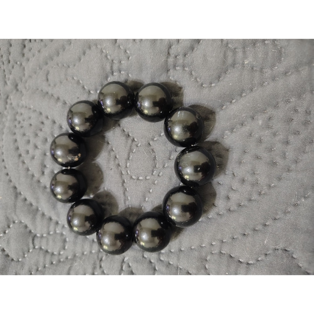 Polished Black Large Round Bead Elastic Stretch Statement Bracelet Unisex